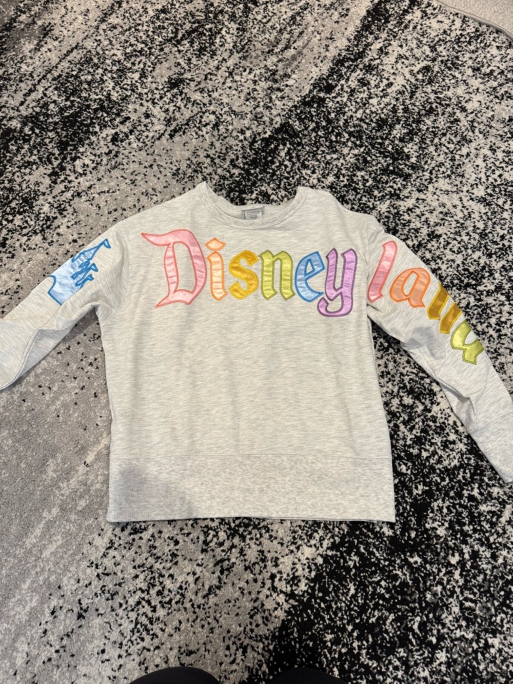 Disney Light Gray Crewneck Sweatshirt with Rainbow Script